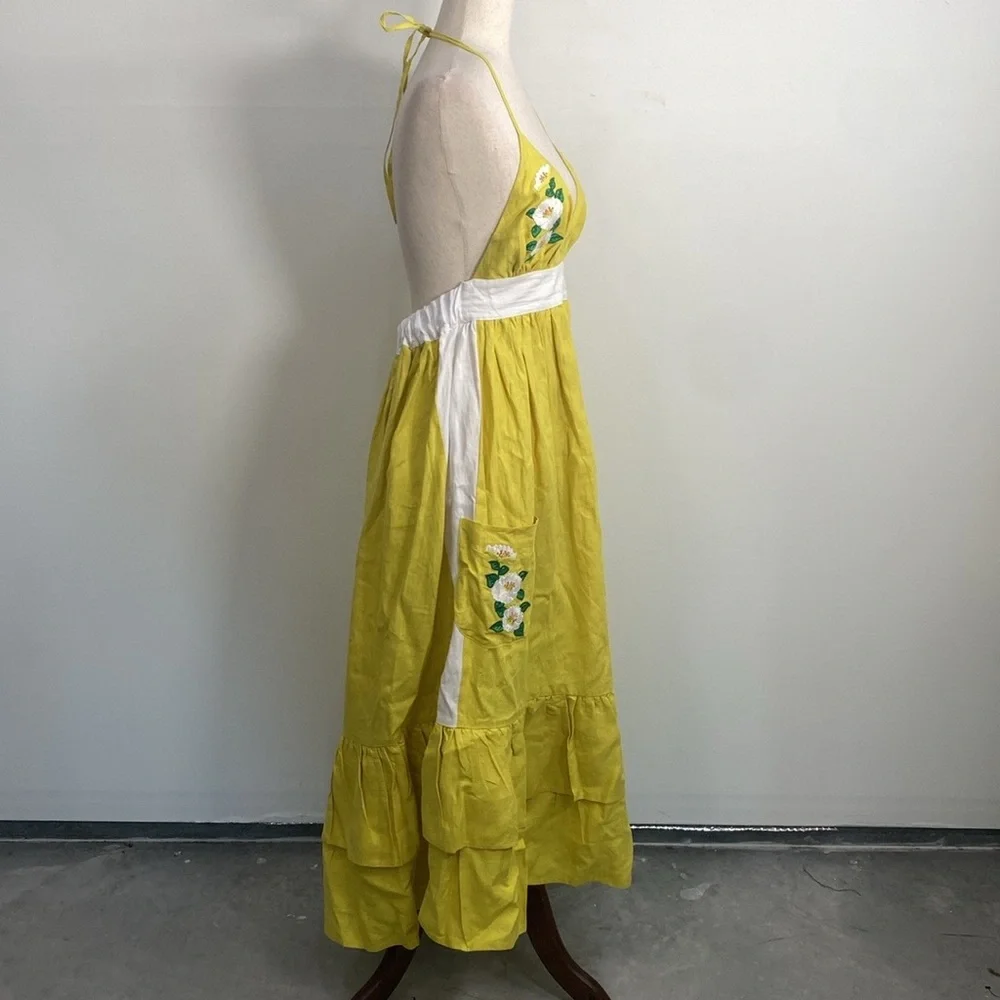 Fanm Mon Halter Linen Dress Medium Floral Embroidered NWT - Picture 6 of 14